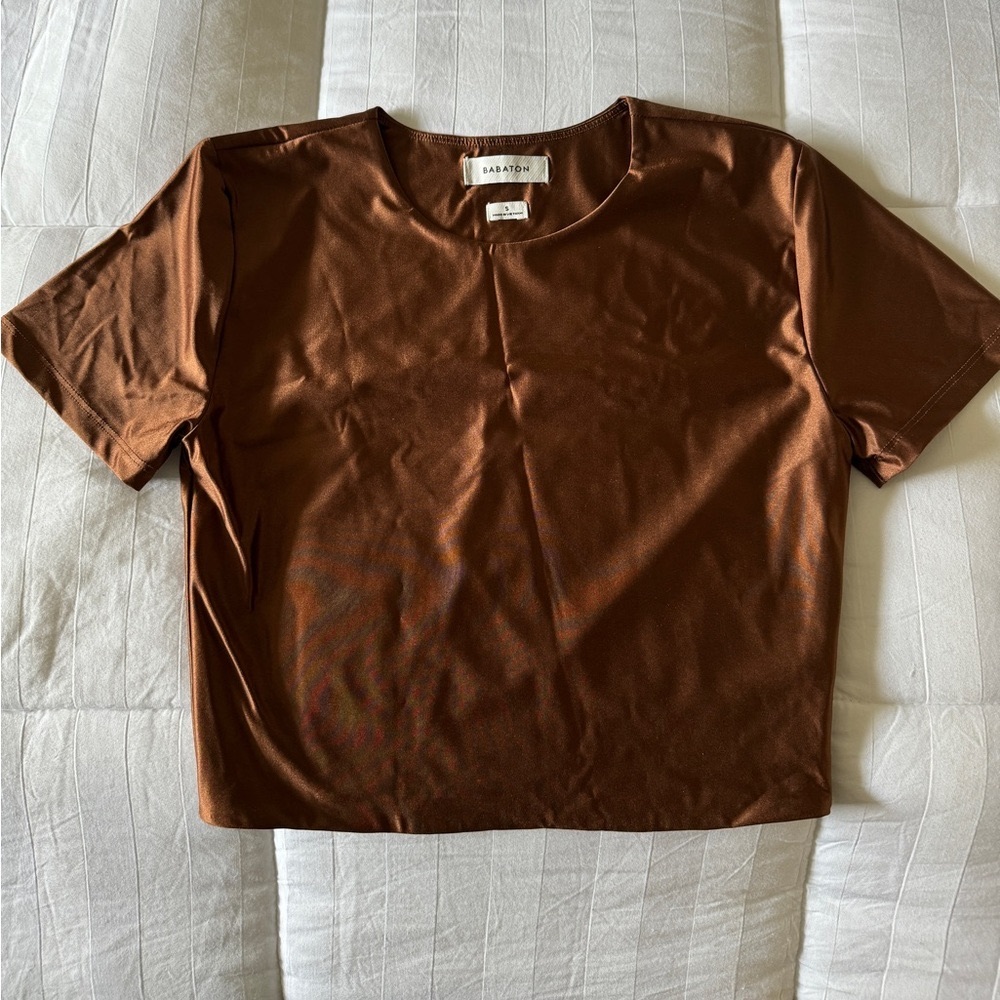 BABATON Size S Aritzia Shiny Copper Fitted Crop Top